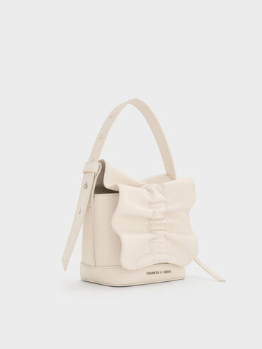 Kadee Ruched Bow-Charm Mini Bag, Cream, hi-res