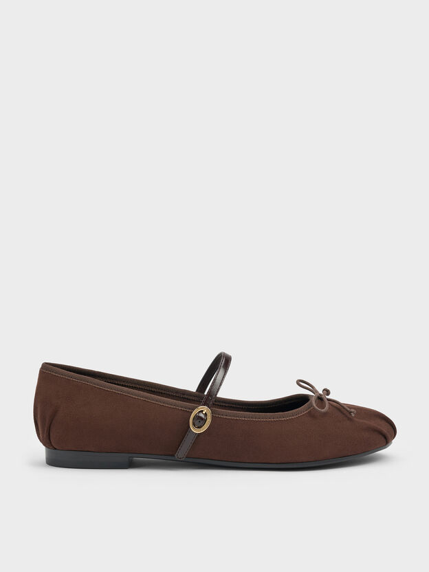 Emiko Faux Suede Bow Mary Jane Flats, Dark Brown Textured, hi-res