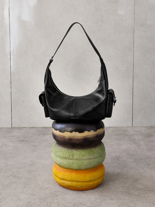 Large Bessie Side-Pocket Hobo Bag, Noir, hi-res