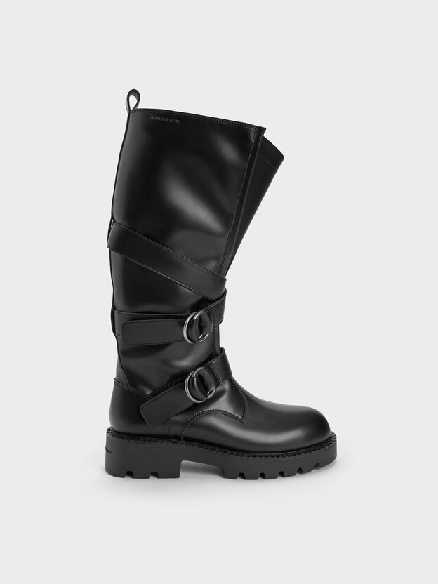 Double-Strap Knee-High Boots, Black, hi-res