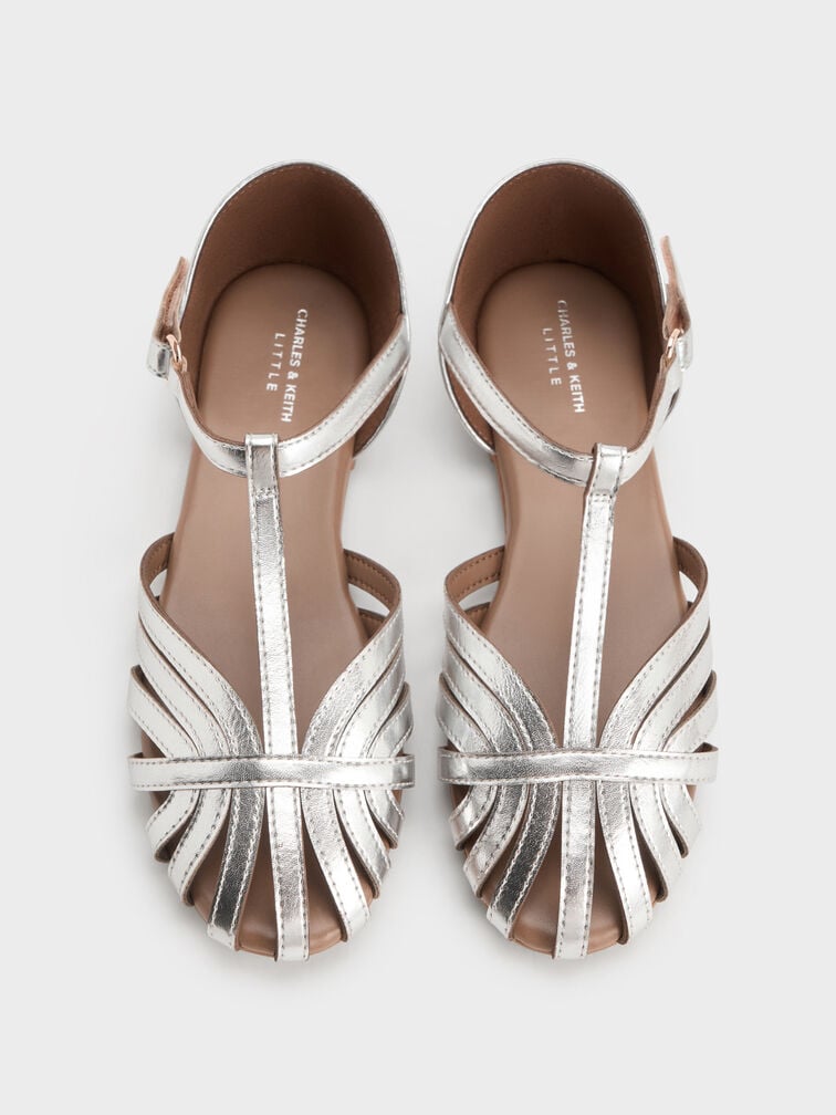 Girls' T-Bar Mary Janes, Silver, hi-res