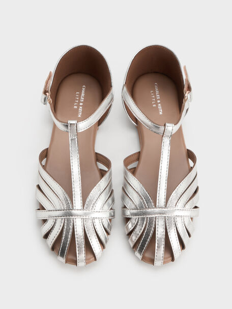 Girls' T-Bar Mary Janes, Silver, hi-res