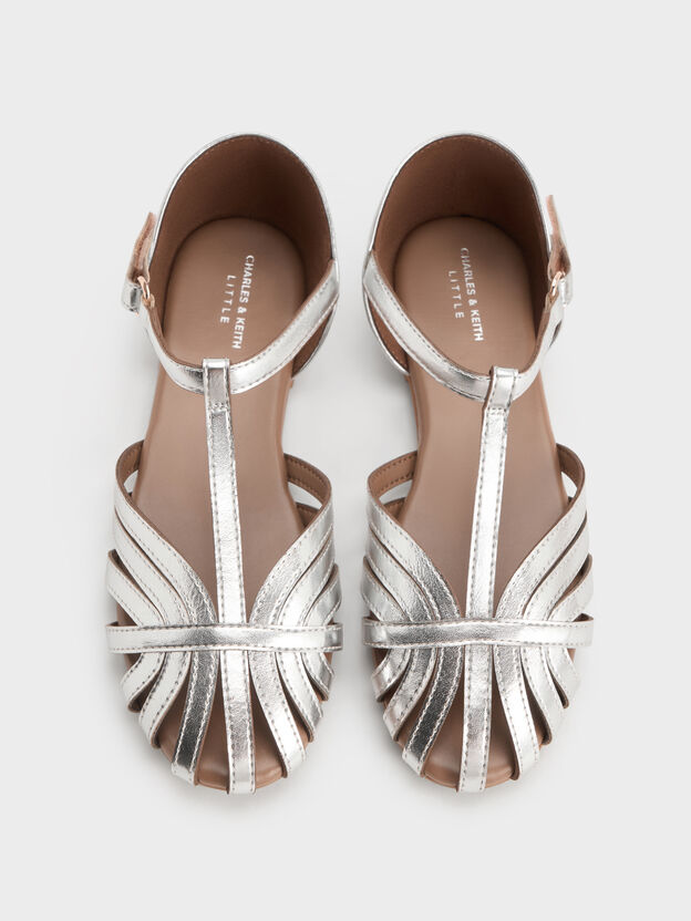 Girls' T-Bar Mary Janes, Silver, hi-res