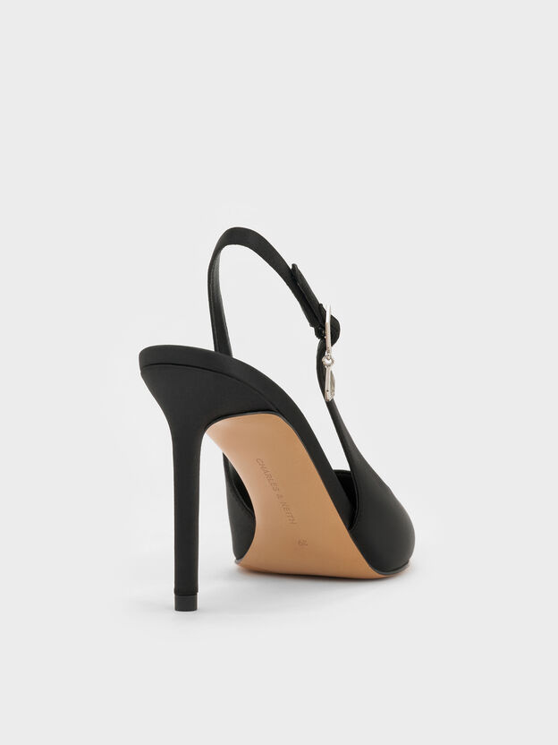 Teardrop-Crystal Pointed Slingback Pumps, Black Textured, hi-res