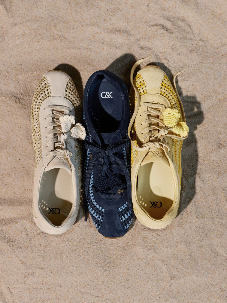 Jace Crochet & Suede Flower Sneakers, Blue, hi-res