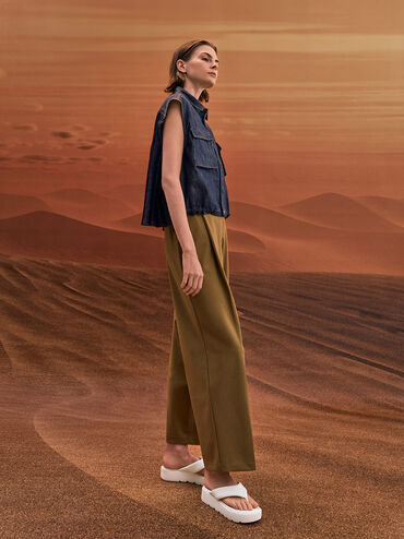 V-Strap Flatform Thong Sandals, White, hi-res