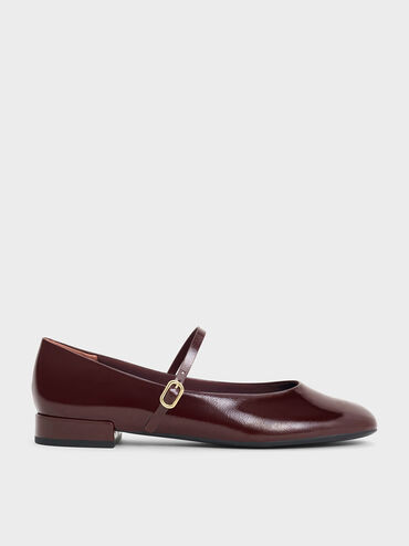 Gertrude Patent Round-Toe Mary Janes, Burgundy, hi-res