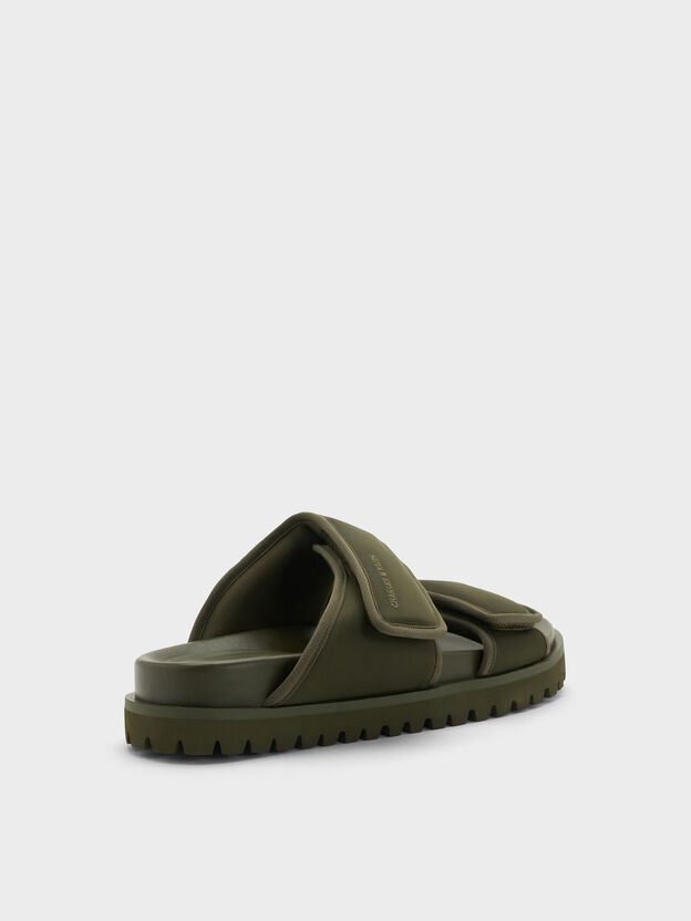 Nylon Double-Strap Flatform Sandals, Olive, hi-res