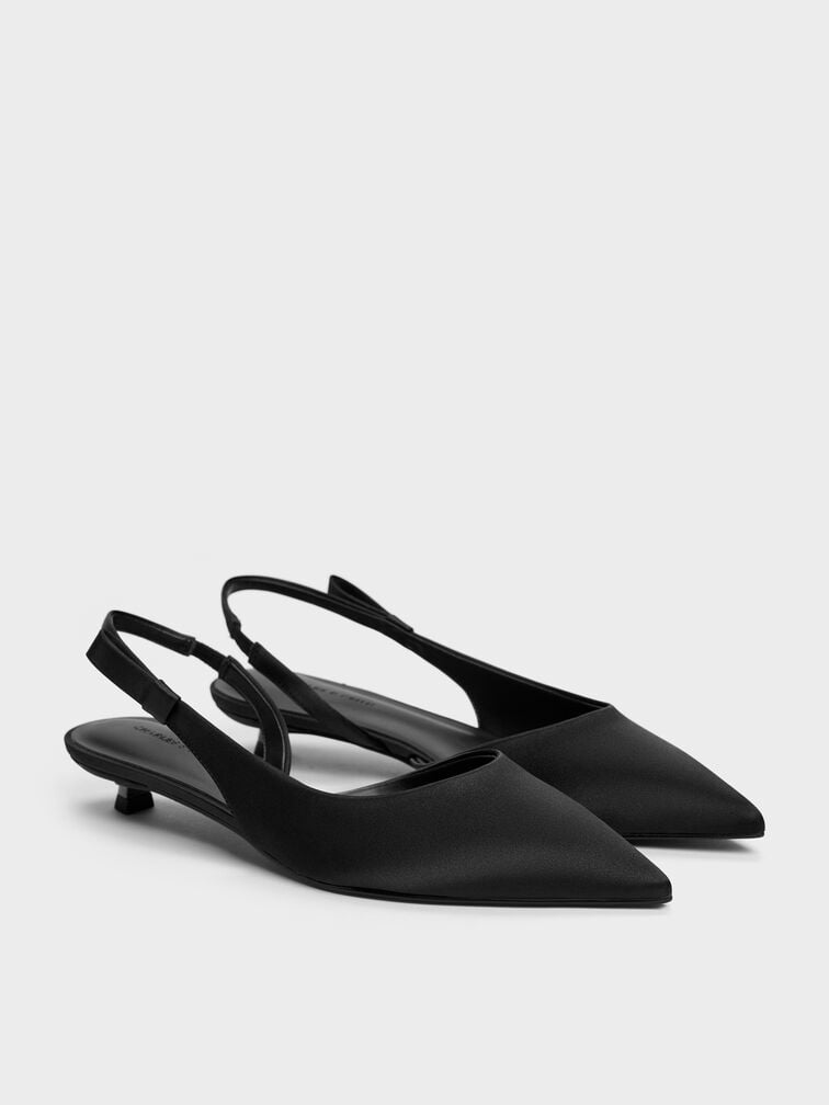 Brantley Bow Slingback Kitten Heels, Black Textured, hi-res