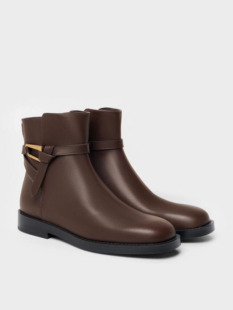 Daena Leather Metallic-Accent Ankle Boots, Dark Brown, hi-res