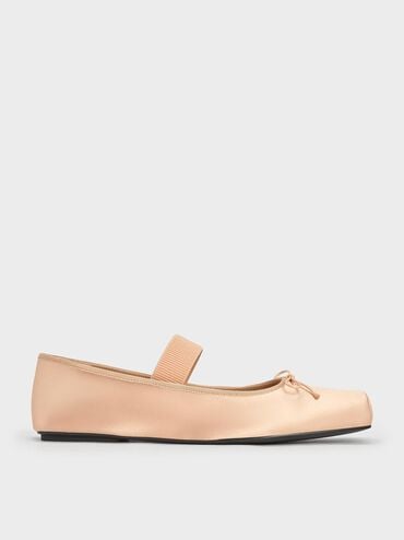 Satin Square-Toe Mary Jane Ballet Flats, Nude, hi-res