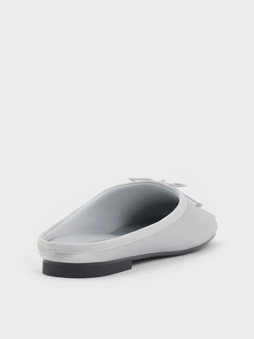 Satin Bow Flat Mules, Silver, hi-res