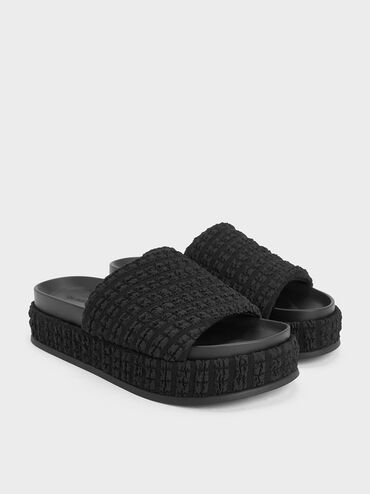 Loren Textured Platform Sandals, Black Textured, hi-res