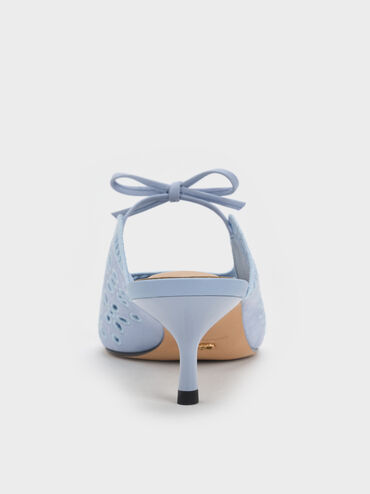 Leather Embroidered Heeled Mules, Light Blue, hi-res