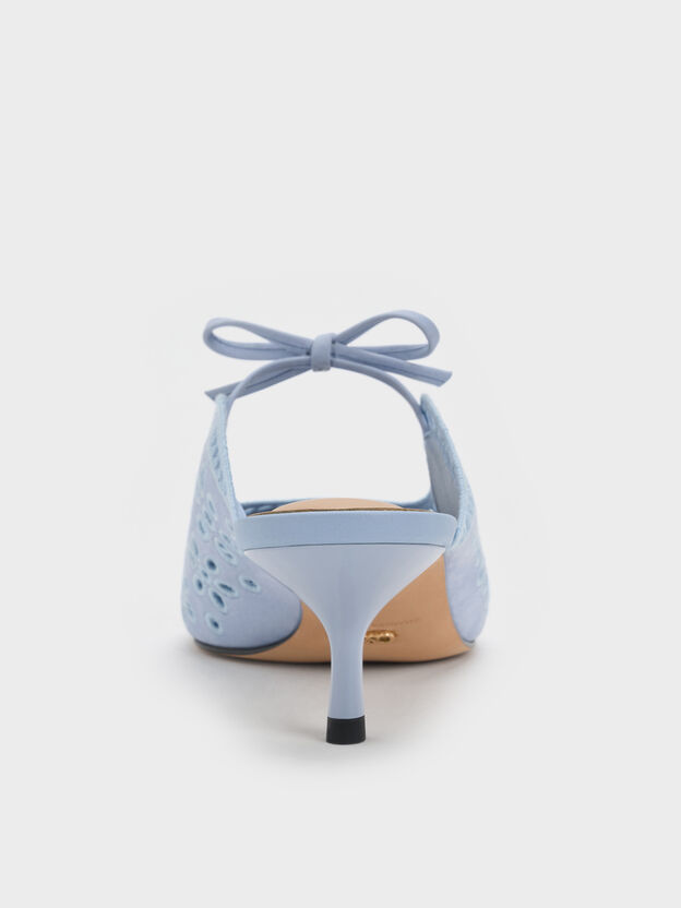 Leather Embroidered Heeled Mules, Light Blue, hi-res