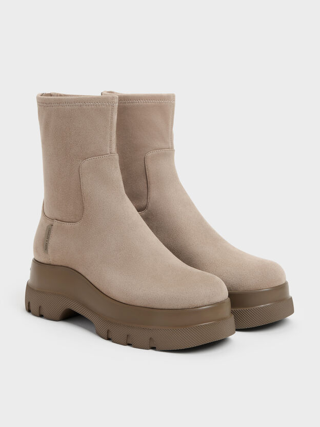 Leoi Faux Suede Chunky Ankle Boots, Taupe, hi-res