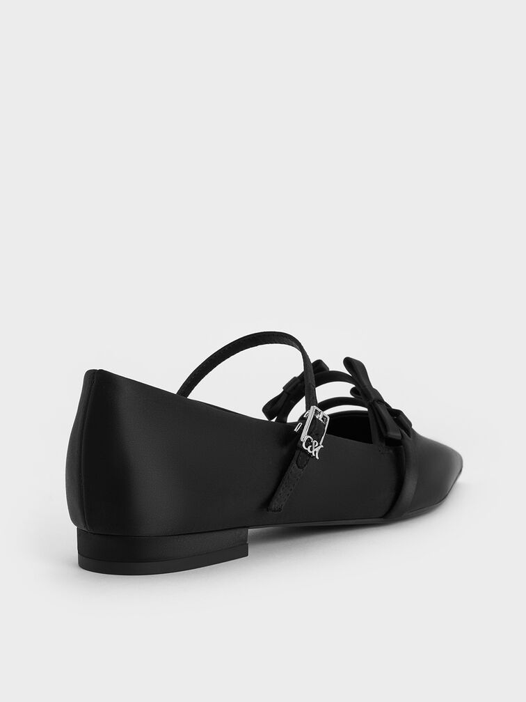 Jessy Recycled Polyester Bow Pointed-Toe Flats, Black Textured, hi-res