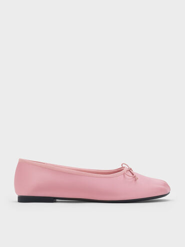 Satin Bow Ballet Flats, Pink, hi-res