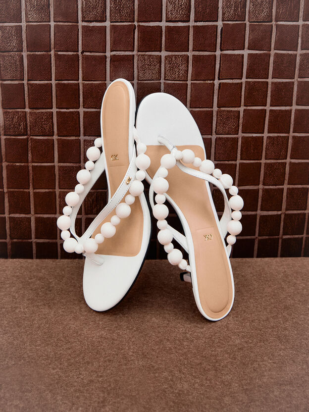 Leather Beaded Thong Kitten Heels, Chalk, hi-res