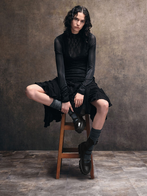 Celia Faux Suede Multi-Strap Calf Boots, Black Textured, hi-res