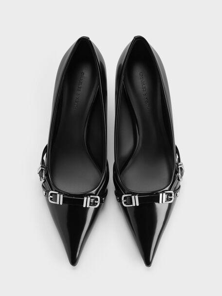 Aira Buckled-Strap Kitten Heels, Black Box, hi-res
