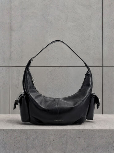 Large Bessie Side-Pocket Hobo Bag, Noir, hi-res
