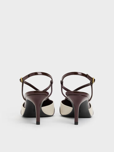 Two-Tone Pointed Slingback Pumps, Burgundy, hi-res