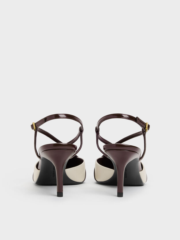 Two-Tone Pointed Slingback Pumps, Burgundy, hi-res