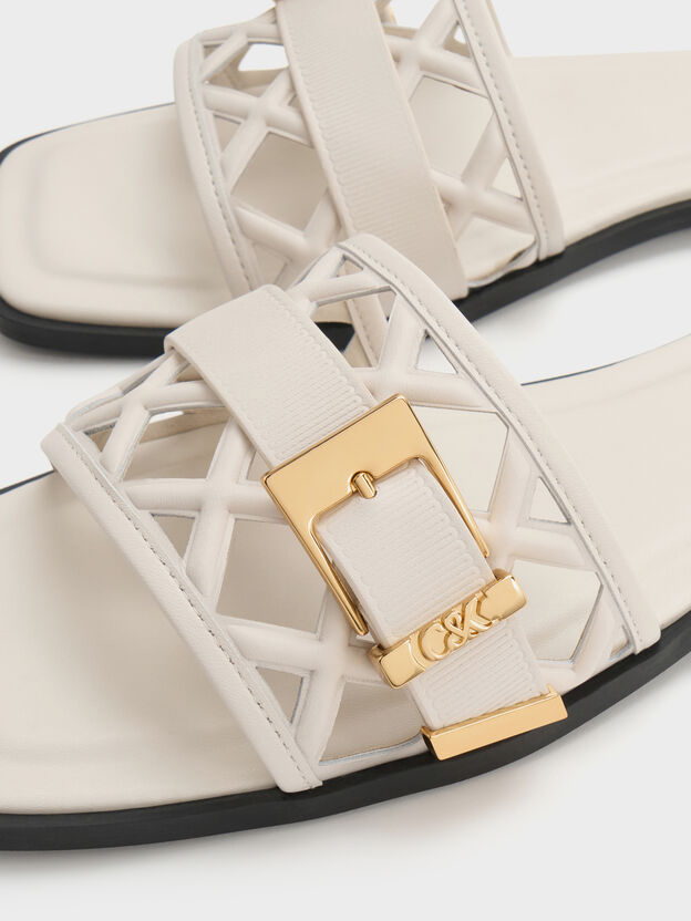 Whitney Leather Cut-Out Slide Sandals, Chalk, hi-res