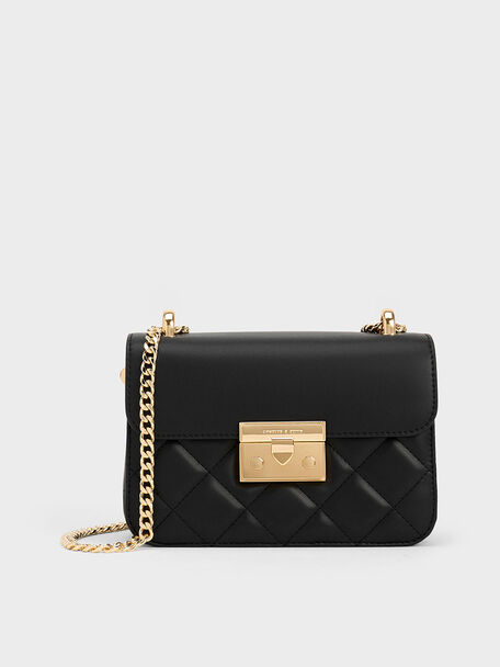 Alva Quilted Chain-Handle Bag, Black, hi-res