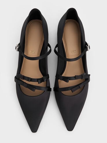 Jessy Recycled Polyester Bow Pointed-Toe Flats, Black Textured, hi-res