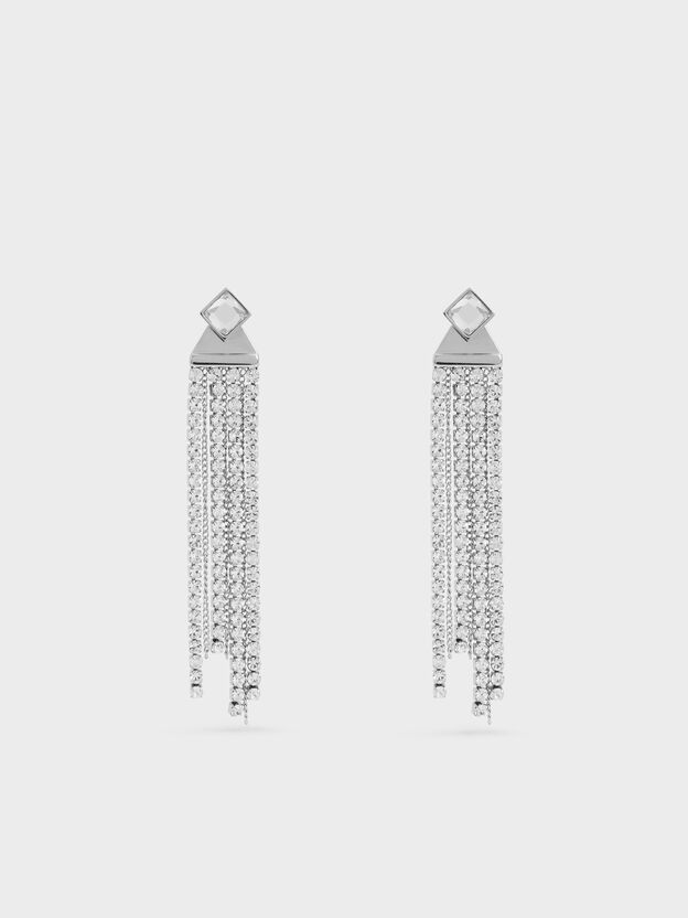 Quincy Crystal Drop Earrings, Silver, hi-res