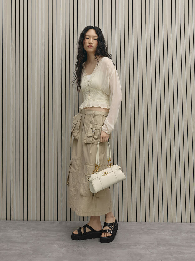 Gwynne Metallic-Accent Elongated Shoulder Bag, Cream, hi-res
