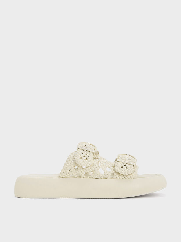 Woven Double-Strap Buckled Sandals, Chalk, hi-res