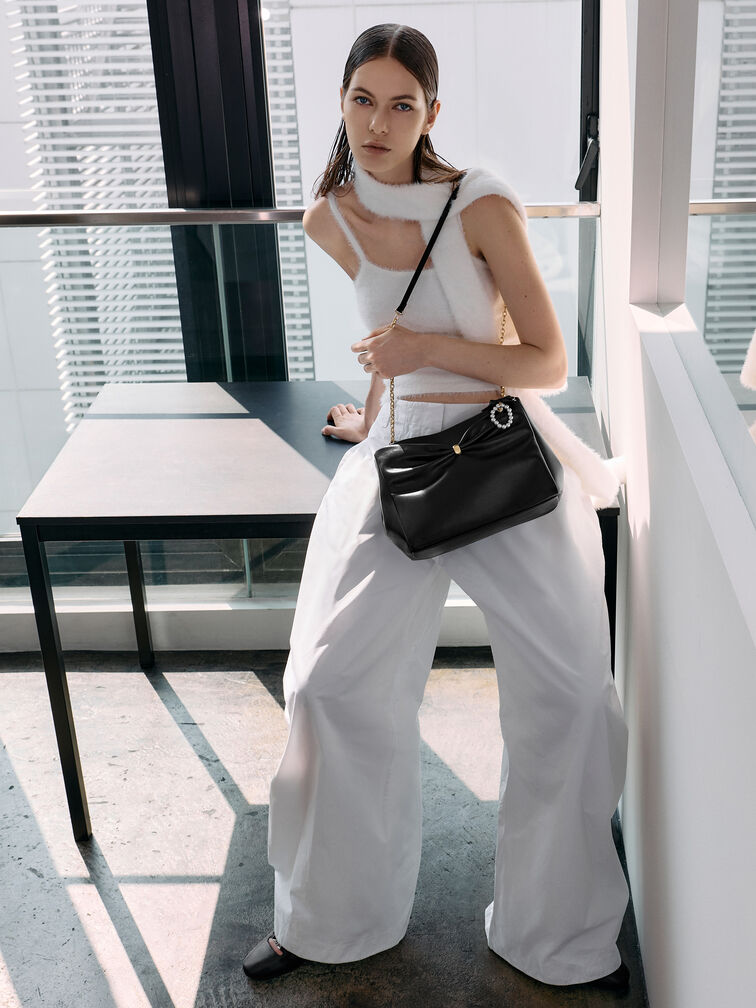 Halsey Ruched Tote Bag, Black, hi-res