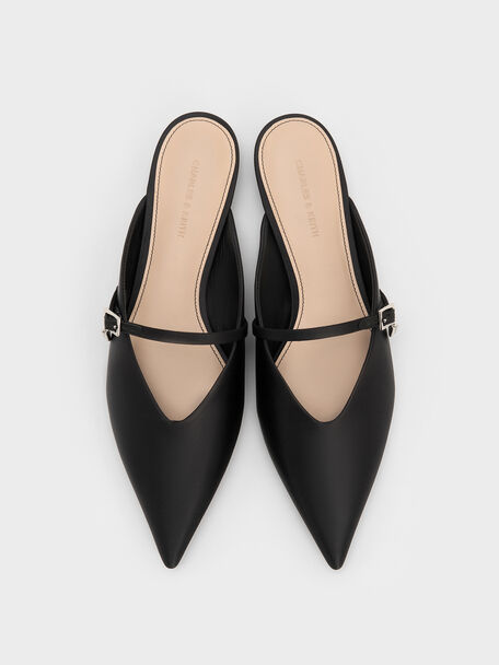 Teardrop-Crystal Flat Mules, Black Textured, hi-res