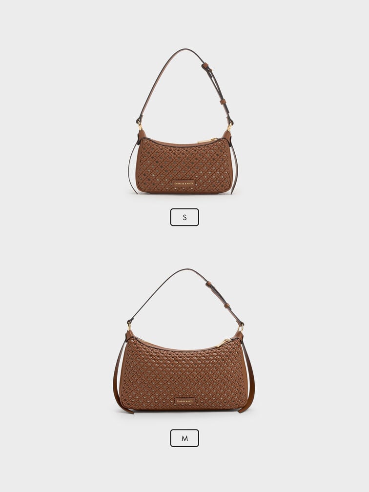 Calla Woven Shoulder Bag, Chocolate, hi-res