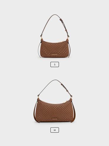 Calla Woven Shoulder Bag, Chocolate, hi-res