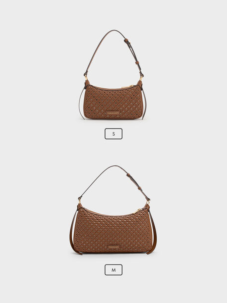 Calla Woven Shoulder Bag, Chocolate, hi-res