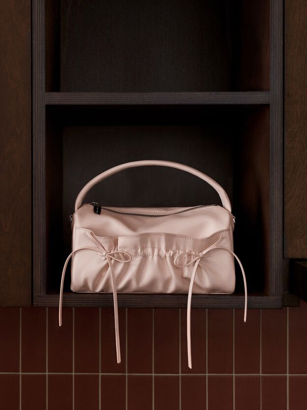 Reese Ruched Bow Top Handle Bag, Soft Pink, hi-res
