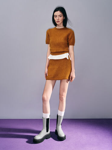 Stitch-Trim Platform Mid-Calf Chelsea Boots, Grey, hi-res