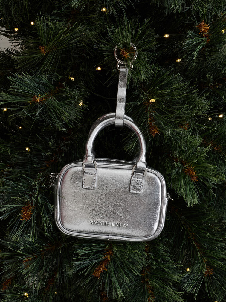 Sianna Metallic Bag Charm​, Silver, hi-res