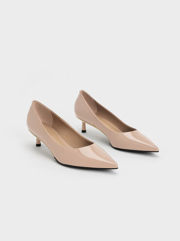 Curtis Patent Pointed-Toe Kitten Heel Pumps, Nude, hi-res