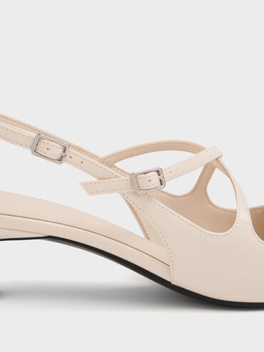 Pauline Patent Crossover Slingback Kitten Heels, Chalk, hi-res