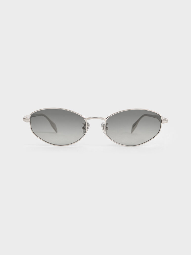 Celestia Crystal-Accent Oval Sunglasses, Silver, hi-res