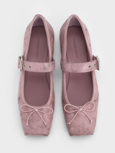 Myler Crinkle-Effect Bow Square-Toe Buckled Mary Janes, Pink, hi-res