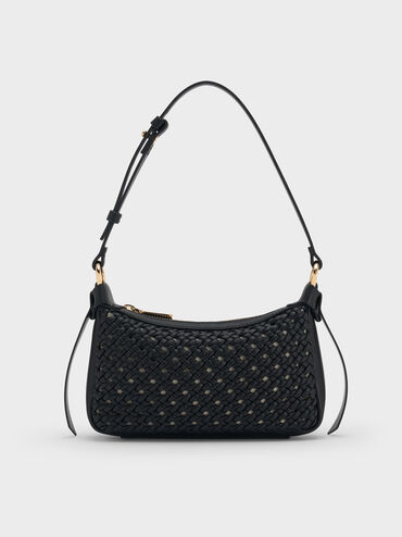 Mini Calla Woven Shoulder Bag, Black, hi-res