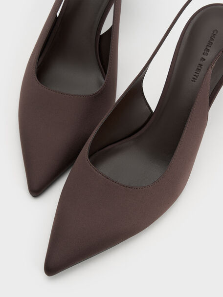 Kaia Satin Slingback Pumps, Dark Brown Textured, hi-res