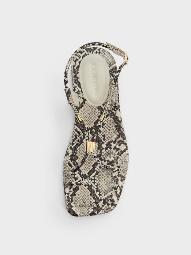 Snake-Print Metallic-Accent Toe-Ring Sandals, Animal Print Natural, hi-res