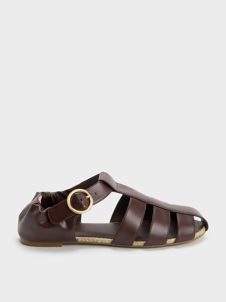 Caged Flat Espadrilles, Maroon, hi-res